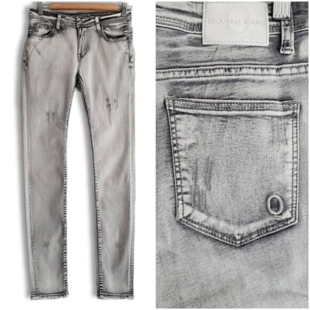 ESQUALO Distressed Broken-In Skinny Jeans Faded Distressed Gray Sz 6